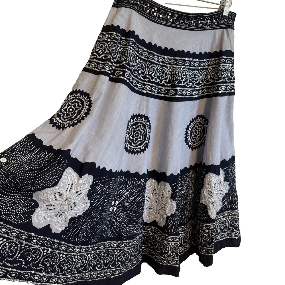 I.N. San Francisco A-Line Midi Floral Skirt Sz 9 Embroidery Flowy Festival Boho